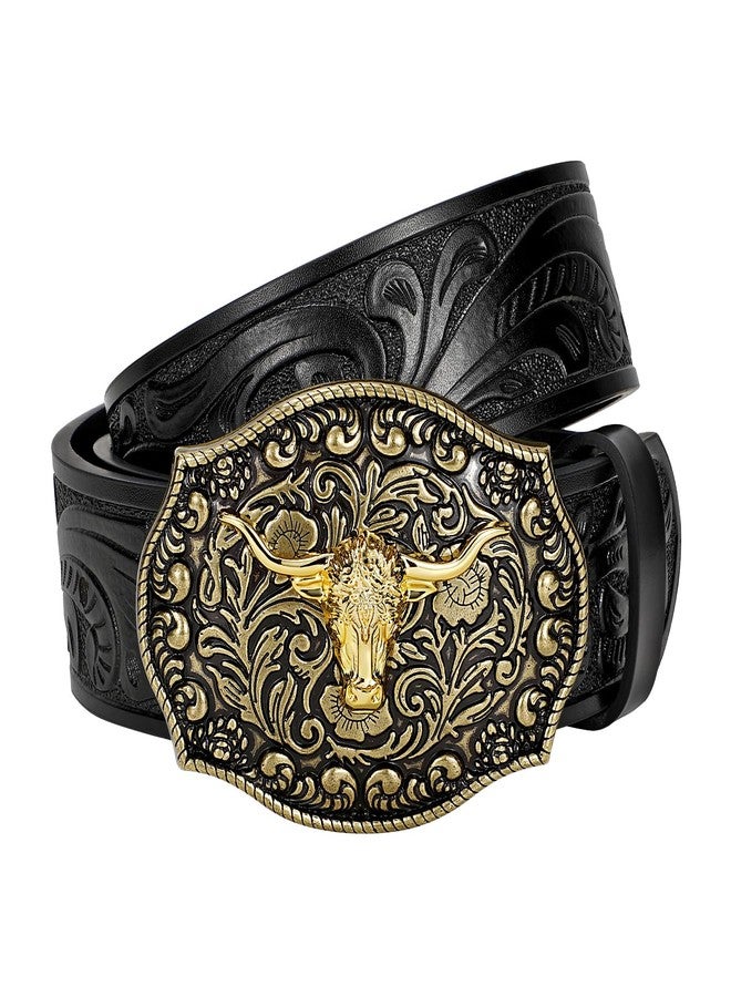 TRIWORKS Mens Western Cowboy Belt Cowgirl Embossed Leather Belt with Floral Engraved Buckle - Image 1